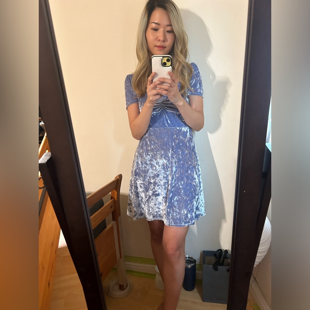 Blue soft velvet dress beautiful